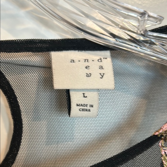 A New Day Black and floral Sheer Embellished Bishop Sleeve Blouse. Size L. - Picture 2 of 3